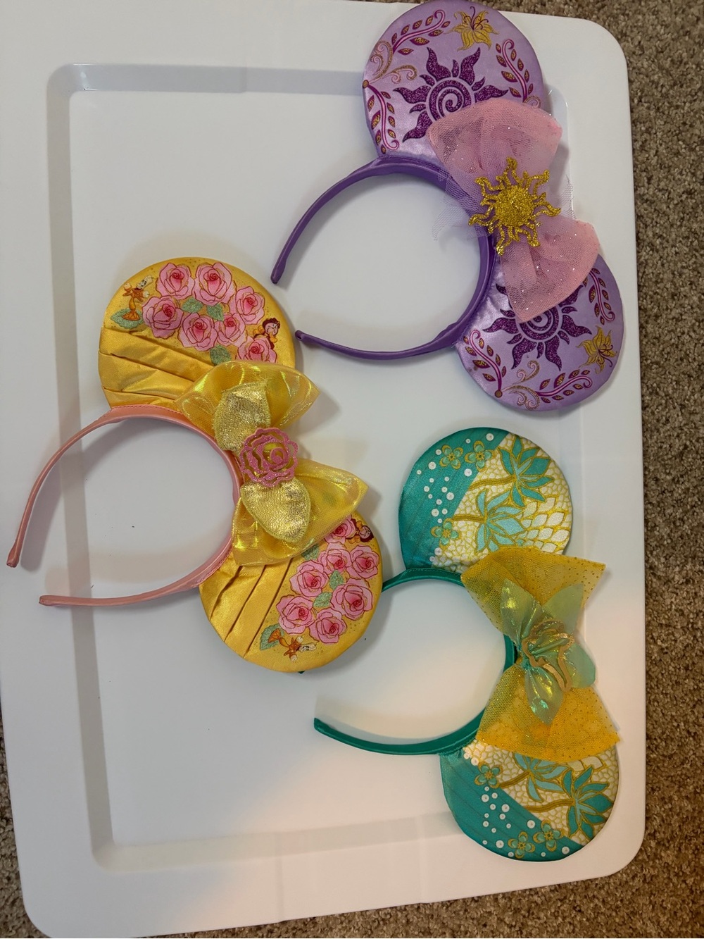 Disney Girls Decorative Mouse Ear Headbands Belle, Rapunzel, Jasmine
